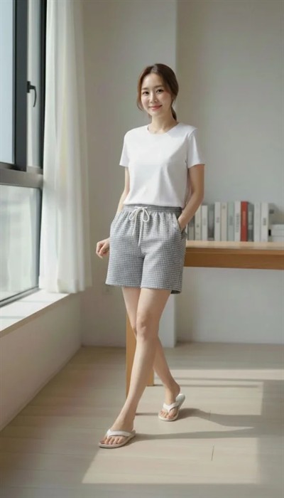 Pötikareli Şort – Beli Lastikli Bağcıklı, Cepli, Rahat Kesim Günlük Yazlık Şort - Füme