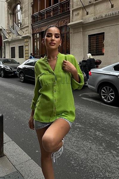 Poulina Flamlı Keten Gömlek 3257-08