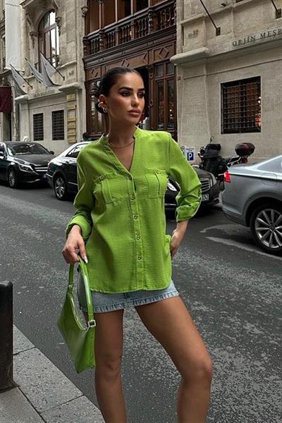 Poulina Flamlı Keten Gömlek 3257-08