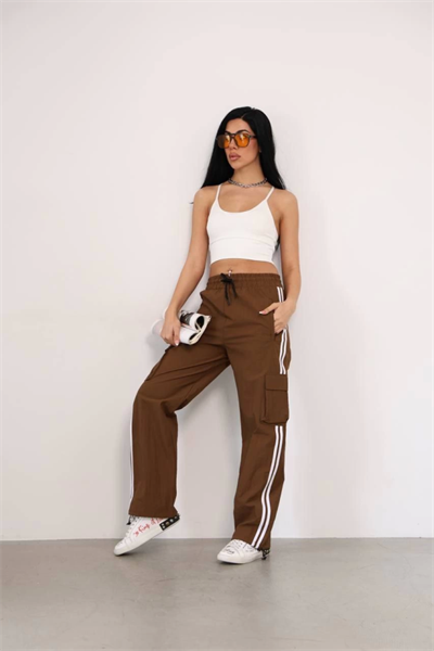 Praşut Kumaş Kargo Çeplı Baggy Esofman - Kahve