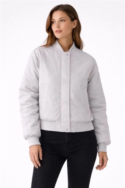 Premium Bomber Ceket Çıtçıt Kapamalı, Ribana Manşetli, Astarlı, Regular Fit Mont - Beyaz