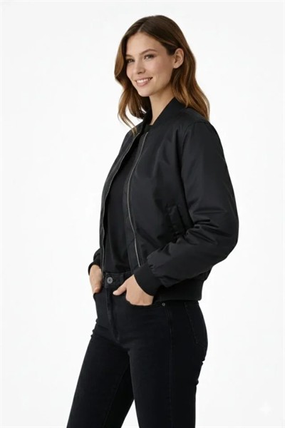 Premium Bomber Ceket Çıtçıt Kapamalı, Ribana Manşetli, Astarlı, Regular Fit Mont - Siyah