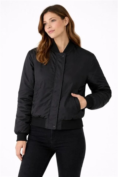 Premium Bomber Ceket Çıtçıt Kapamalı, Ribana Manşetli, Astarlı, Regular Fit Mont - Siyah