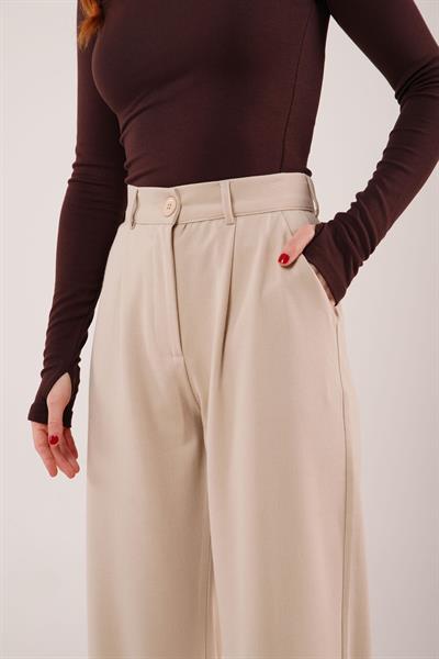 Premium Model Oturtmalı Krem Pantolon