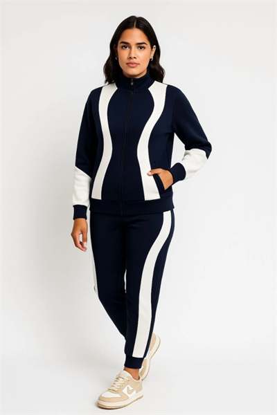 Premium Parçalı Eşofman Takım - Dik Yaka Fermuarlı Sweatshirt - Siyah