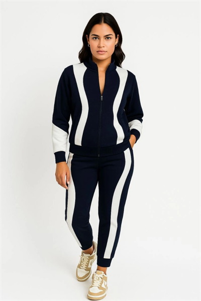 Premium Parçalı Eşofman Takım - Dik Yaka Fermuarlı Sweatshirt - Siyah