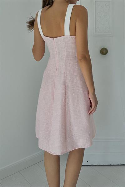 Pudra Ekru Süs Cepli Askılı Elbise