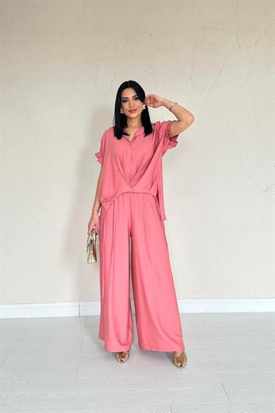 Pudra Önü Pileli İkili Keten Takım