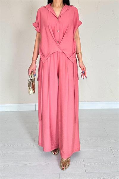 Pudra Önü Pileli İkili Keten Takım