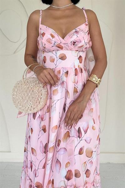 Pudra Şifon Drapeli Elbise