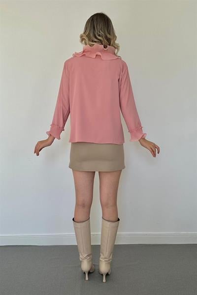 Pudra Yakası Volanlı Gömlek