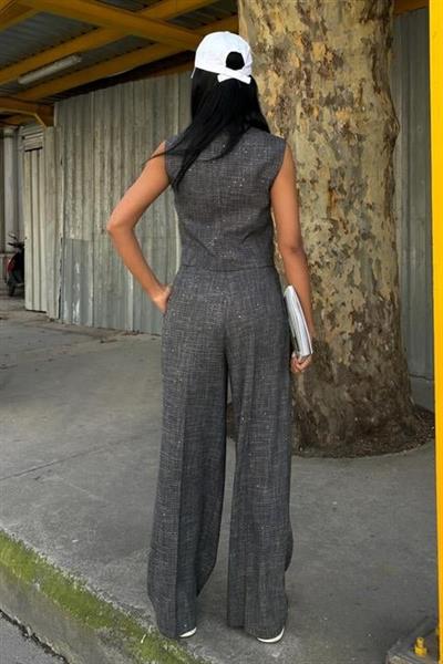 Pul Payetli Ve Simli Yelekli Takım 10088