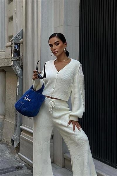 Püskül Detaylı Hırka Pantolon Triko Takım 9967