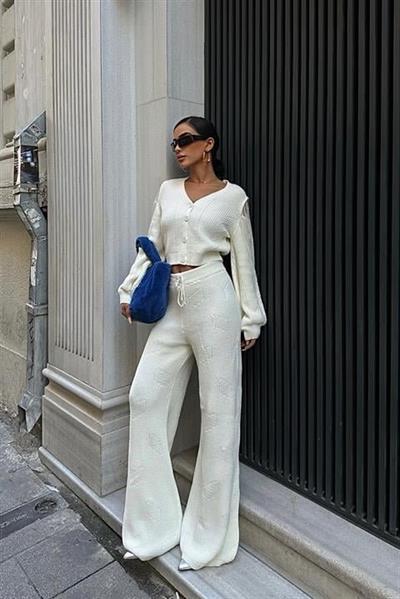 Püskül Detaylı Hırka Pantolon Triko Takım 9967