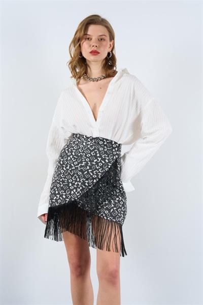 Püsküllü Etek - Siyah-Beyaz