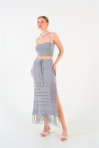 Püsküllü Etekli Takım - Gri