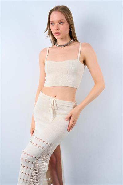 Püsküllü Etekli Takım - Krem
