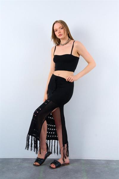 Püsküllü Etekli Takım - Siyah