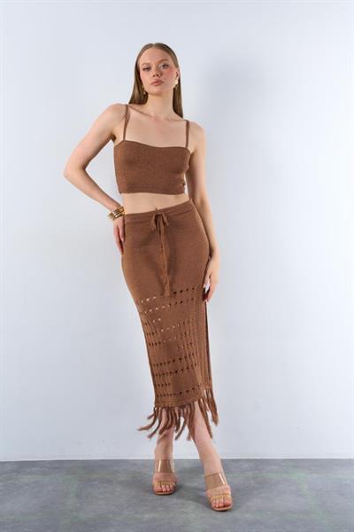 Püsküllü Etekli Takım - Süt Kahve