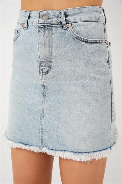 Püsküllü Mini Kot Etek 8051 - Mavi