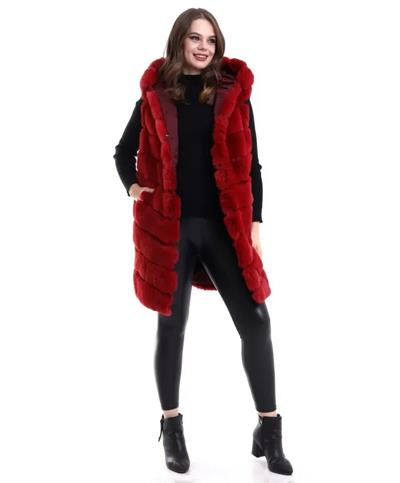 Reks Kapüşonlu Yelek - Kırmızı