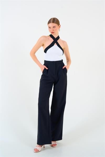 Renkli Çapraz Askılı Atlet - Beyaz-Siyah