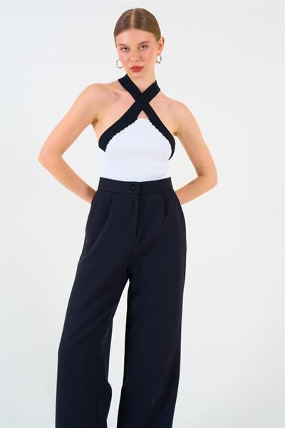 Renkli Çapraz Askılı Atlet - Beyaz-Siyah