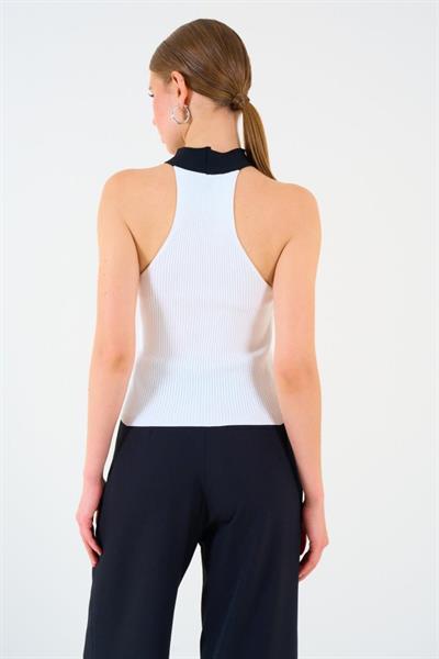 Renkli Çapraz Askılı Atlet - Beyaz-Siyah