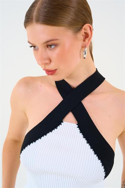 Renkli Çapraz Askılı Atlet - Beyaz-Siyah