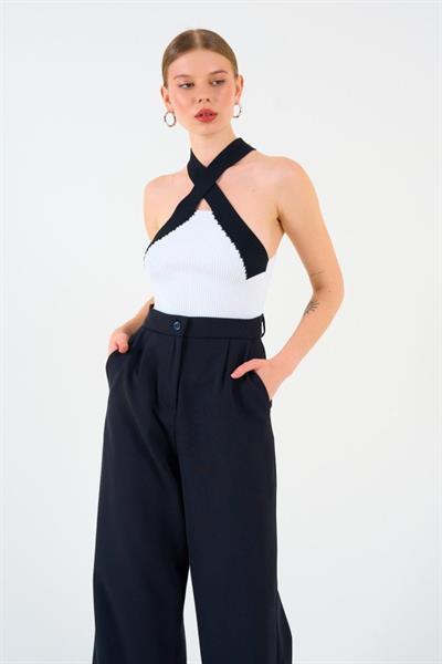 Renkli Çapraz Askılı Atlet - Beyaz-Siyah