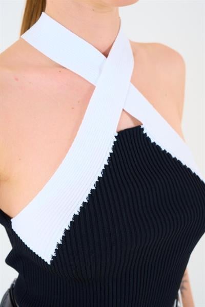 Renkli Çapraz Askılı Atlet - Siyah-Beyaz