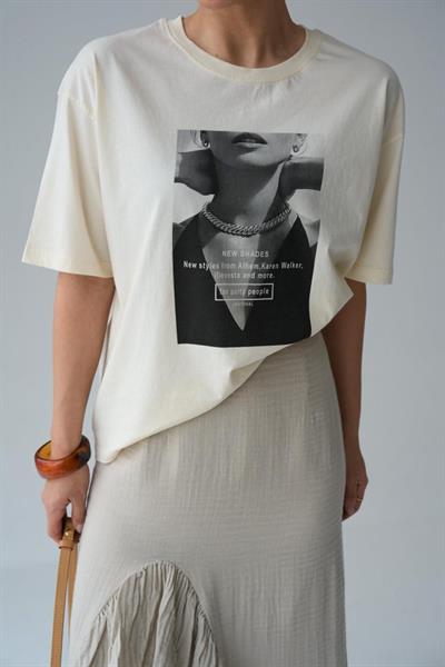 Resim Baskılı T-Shirt - Ekru