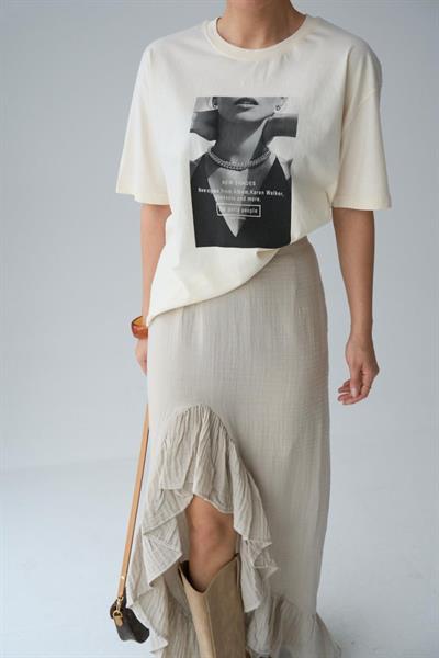 Resim Baskılı T-Shirt - Ekru