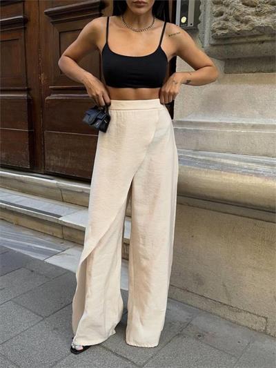 ŞALVAR KAPAK BAĞLAMALI PANTOLON - Bej