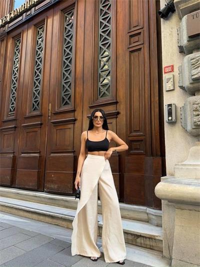 ŞALVAR KAPAK BAĞLAMALI PANTOLON - Bej