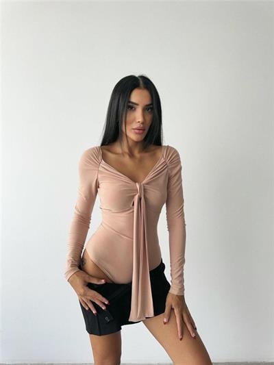 SANDY BODYSUİT ÖNDEN BAĞLAMA DETAYLI - Bej