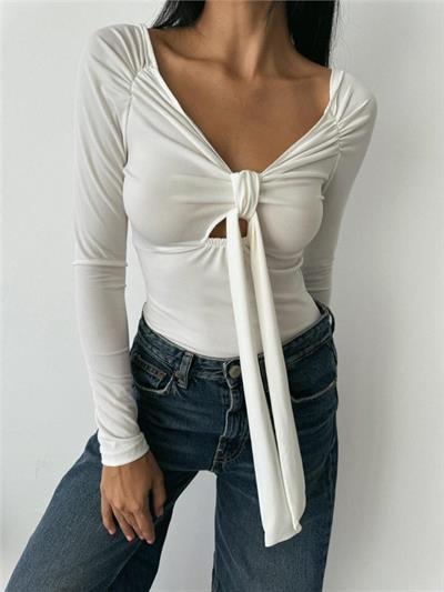 SANDY BODYSUİT ÖNDEN BAĞLAMA DETAYLI - Beyaz