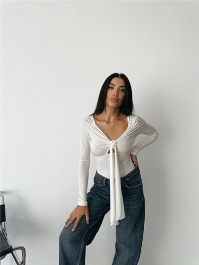 SANDY BODYSUİT ÖNDEN BAĞLAMA DETAYLI - Beyaz