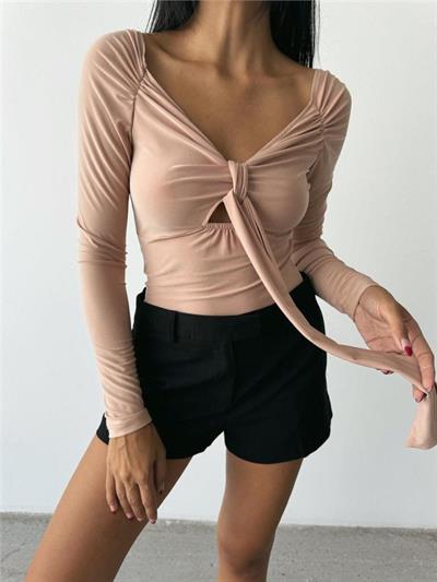 SANDY BODYSUİT ÖNDEN BAĞLAMA DETAYLI - Bej