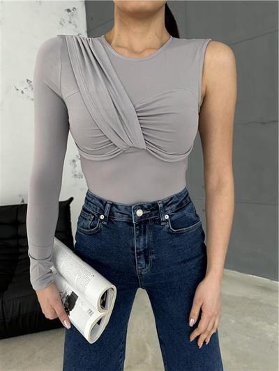 SANDY BODYSUİT TEK KOL - Gri