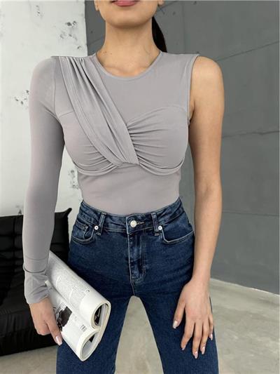 SANDY BODYSUİT TEK KOL - Gri