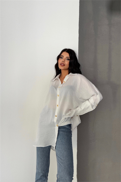 SATEN KRINKILL GÖMLEK MANŞET METAL DÜĞME SIRALI - Ekru