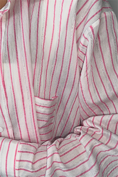 SİMLİ ÇİZGİLİ VUAL GÖMLEK - Pembe