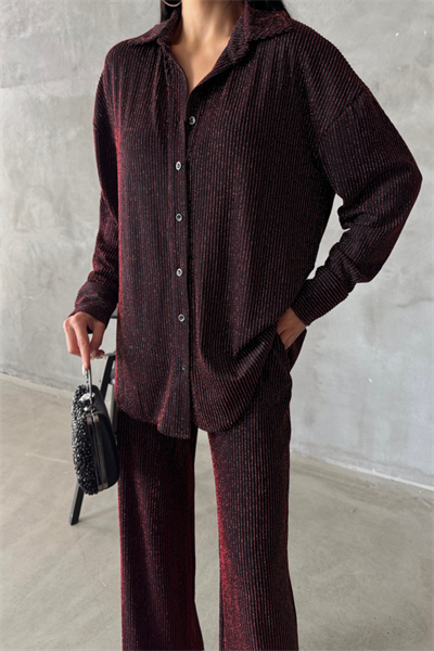 SİMLİ GÖMLEK - PANTOLON TAKIM - Bordo