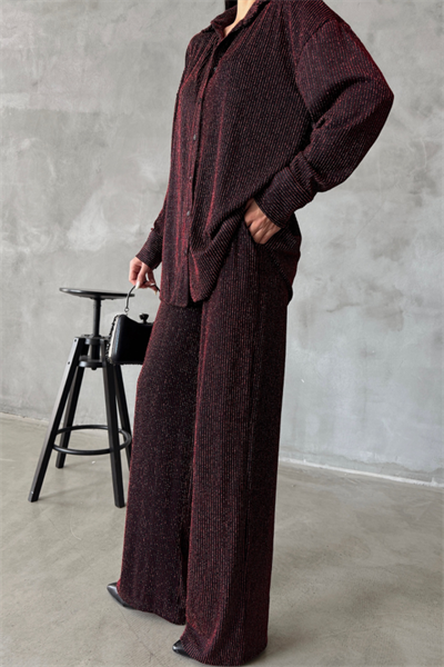 SİMLİ GÖMLEK - PANTOLON TAKIM - Bordo