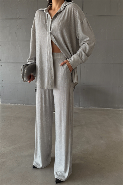 SİMLİ GÖMLEK - PANTOLON TAKIM - Gümüş