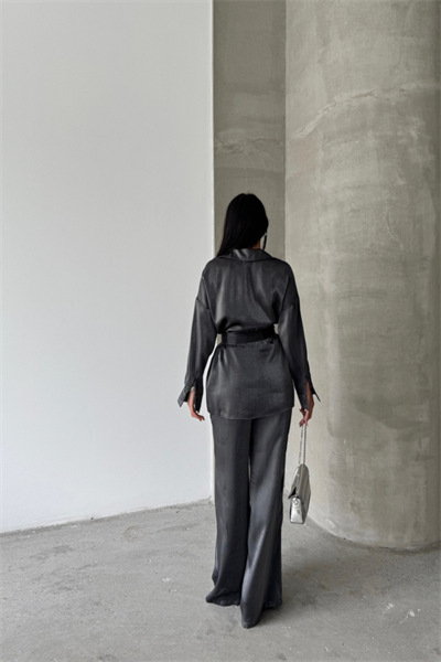 SİMLİ KUMAŞ SALAŞ PANTOLON - GÖMLEK TAKIM - Siyah