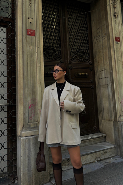 SÜET BLAZER CEKET 3 DÜĞME - Bej