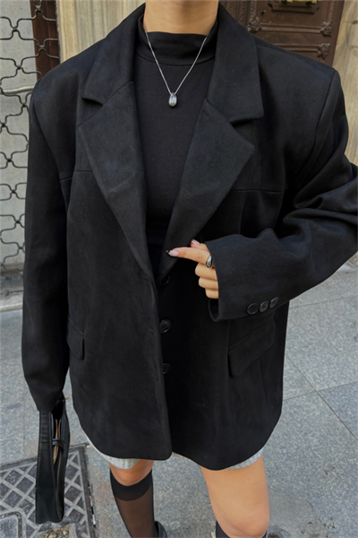 SÜET BLAZER CEKET 3 DÜĞME - Siyah