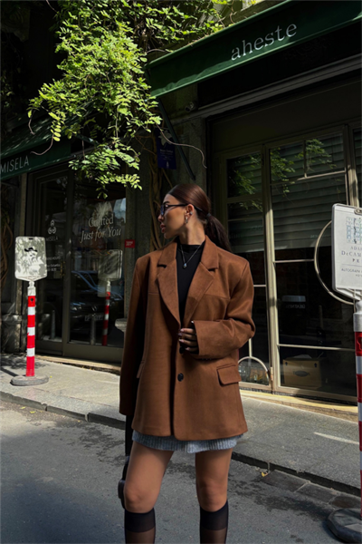 SÜET BLAZER CEKET 3 DÜĞME - Taba